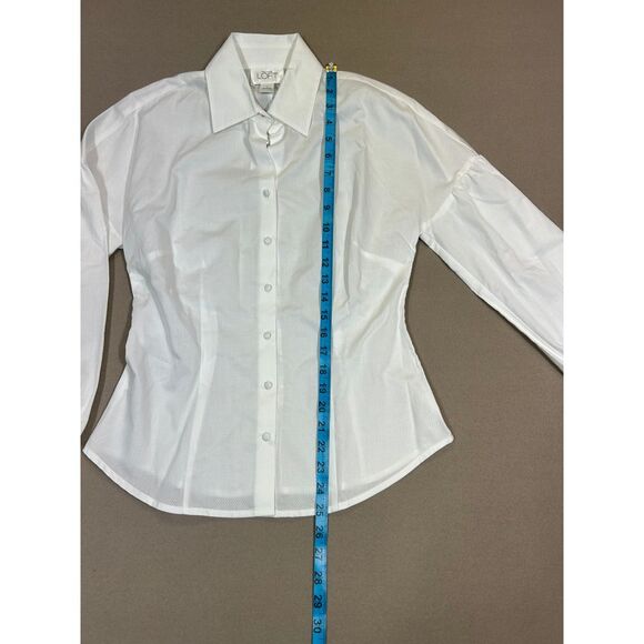 Loft Women's White Button Down Shirt with Puffed Sleeves Size 4 - Picture 3 of 5